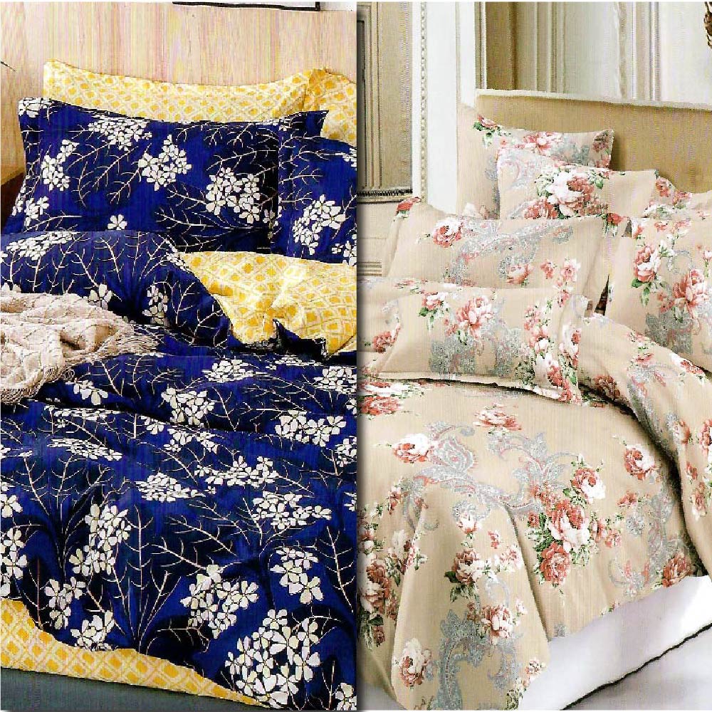 (Set of 2) Aussino Retro 100% Microfiber Floral Bedsheet Fitted Sheet Set (2 Sets - QUEEN/KING Size ) with Free Microfiber Towels