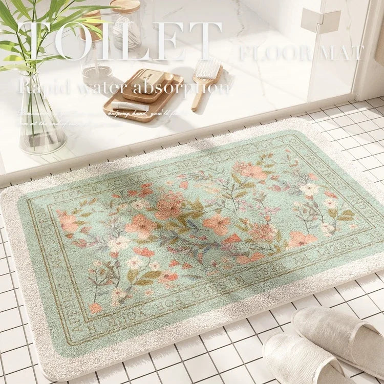 Fresh American Floral Plush Doormat Entrance Hall Bathroom Soft Comfort Plush Rug Home Decorative Rug