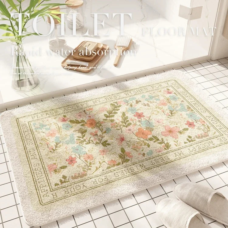 Fresh American Floral Plush Doormat Entrance Hall Bathroom Soft Comfort Plush Rug Home Decorative Rug