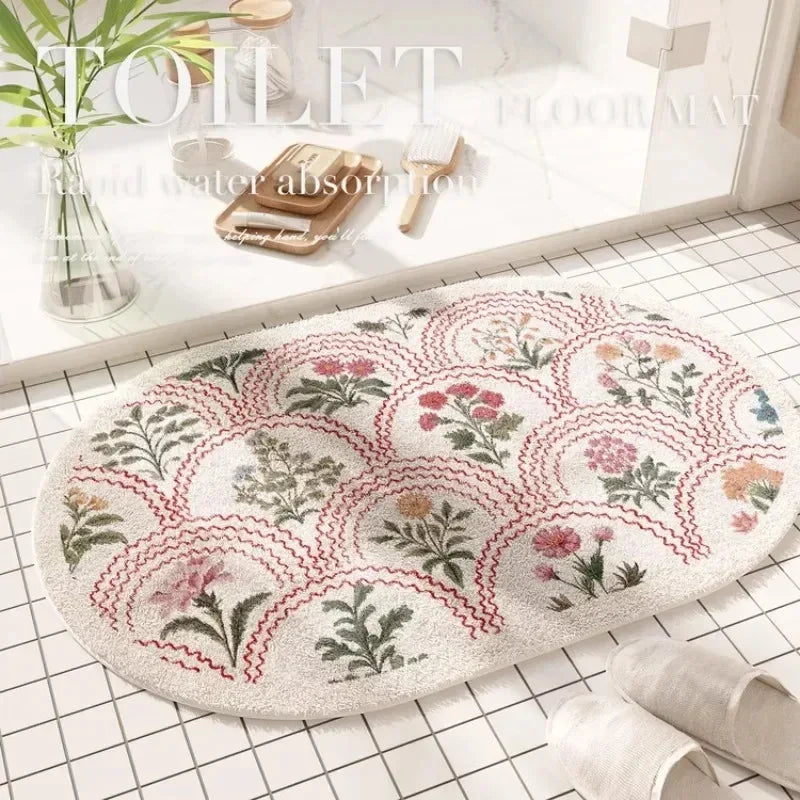 Fresh American Floral Plush Doormat Entrance Hall Bathroom Soft Comfort Plush Rug Home Decorative Rug