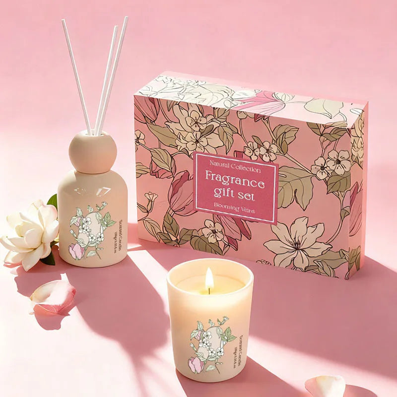 Flameless Reed Diffuser & Scent Candle Gift Set Essential Oil Rattan Sticks Fragrance Home Fragrance Room Perfume Diffuser