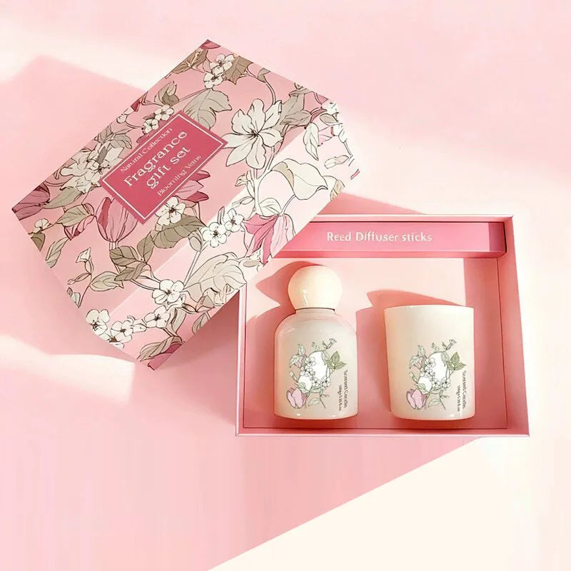 Flameless Reed Diffuser & Scent Candle Gift Set Essential Oil Rattan Sticks Fragrance Home Fragrance Room Perfume Diffuser