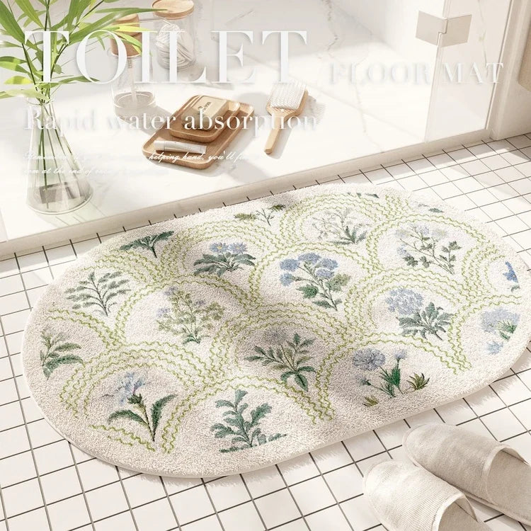 Fresh American Floral Plush Doormat Entrance Hall Bathroom Soft Comfort Plush Rug Home Decorative Rug