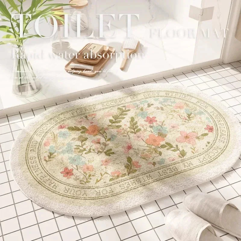 Fresh American Floral Plush Doormat Entrance Hall Bathroom Soft Comfort Plush Rug Home Decorative Rug