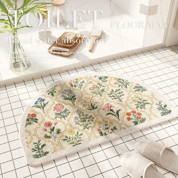 Fresh American Floral Plush Doormat Entrance Hall Bathroom Soft Comfort Plush Rug Home Decorative Rug