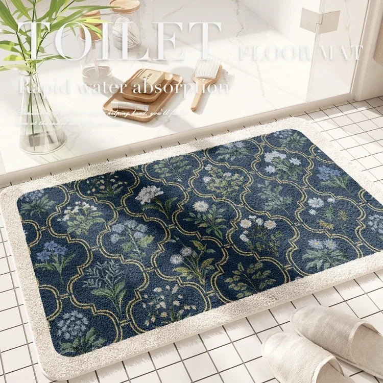Fresh American Floral Plush Doormat Entrance Hall Bathroom Soft Comfort Plush Rug Home Decorative Rug