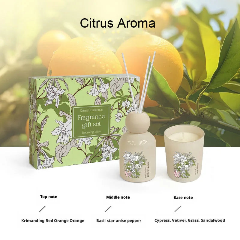 Flameless Reed Diffuser & Scent Candle Gift Set Essential Oil Rattan Sticks Fragrance Home Fragrance Room Perfume Diffuser