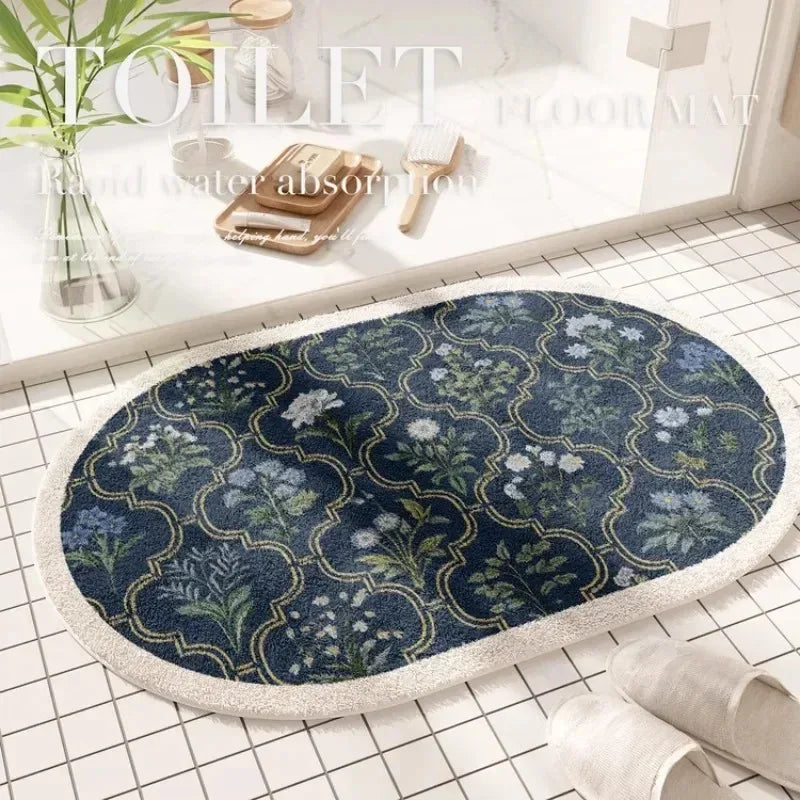 Fresh American Floral Plush Doormat Entrance Hall Bathroom Soft Comfort Plush Rug Home Decorative Rug