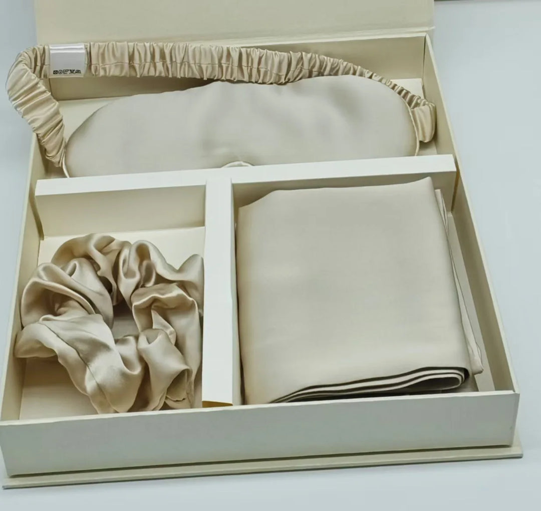 100% Mulberry Silk Pillowcase Set with Sleeping Mask And Hair Band - Luxury Bedding Gift Set