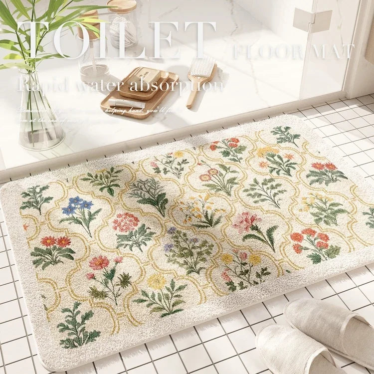 Fresh American Floral Plush Doormat Entrance Hall Bathroom Soft Comfort Plush Rug Home Decorative Rug