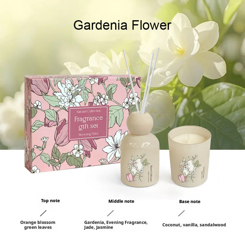 Flameless Reed Diffuser & Scent Candle Gift Set Essential Oil Rattan Sticks Fragrance Home Fragrance Room Perfume Diffuser