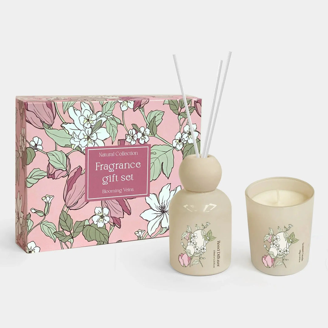 Flameless Reed Diffuser & Scent Candle Gift Set Essential Oil Rattan Sticks Fragrance Home Fragrance Room Perfume Diffuser