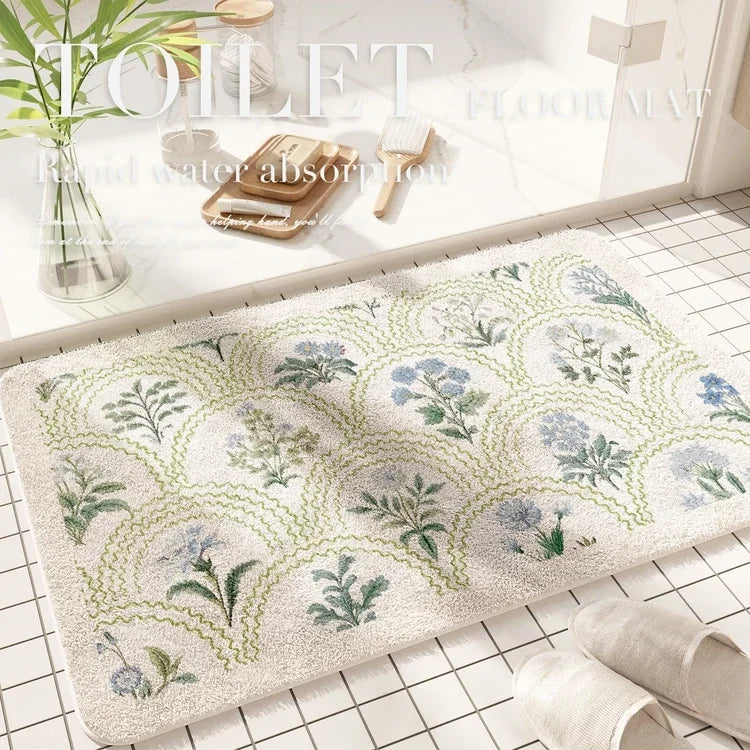 Fresh American Floral Plush Doormat Entrance Hall Bathroom Soft Comfort Plush Rug Home Decorative Rug