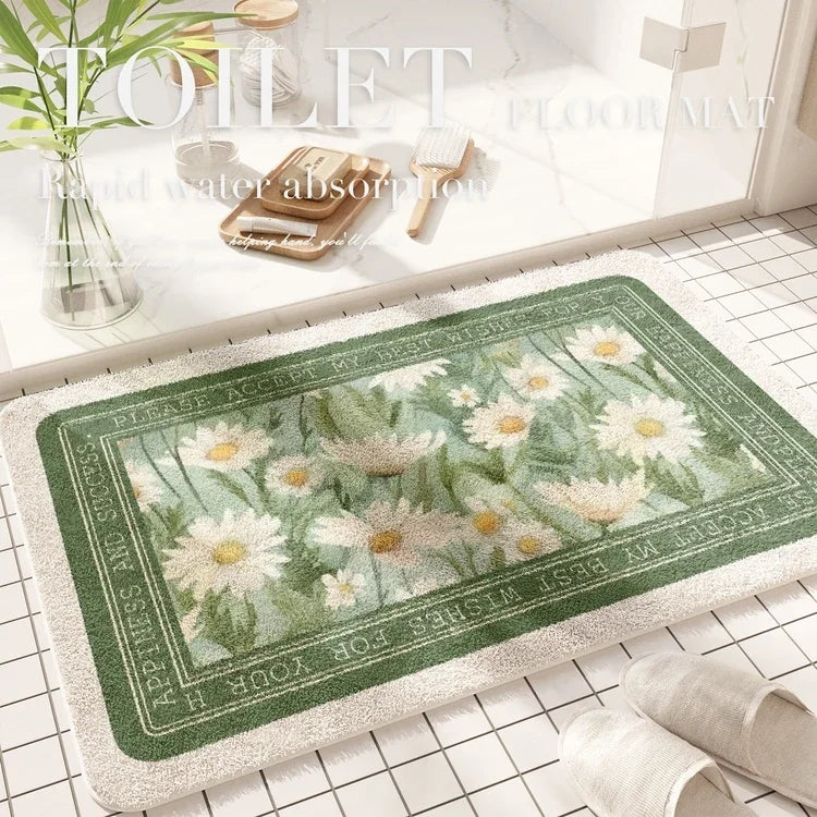 Fresh American Floral Plush Doormat Entrance Hall Bathroom Soft Comfort Plush Rug Home Decorative Rug