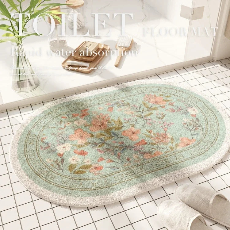 Fresh American Floral Plush Doormat Entrance Hall Bathroom Soft Comfort Plush Rug Home Decorative Rug