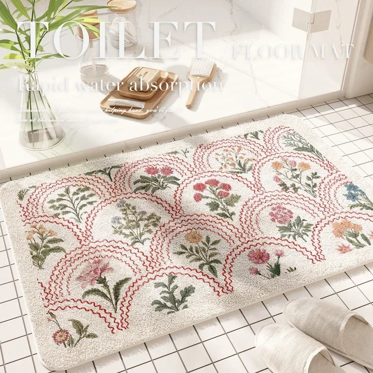 Fresh American Floral Plush Doormat Entrance Hall Bathroom Soft Comfort Plush Rug Home Decorative Rug