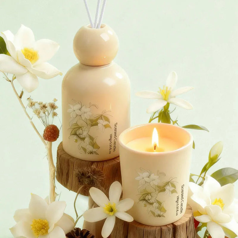 Flameless Reed Diffuser & Scent Candle Gift Set Essential Oil Rattan Sticks Fragrance Home Fragrance Room Perfume Diffuser