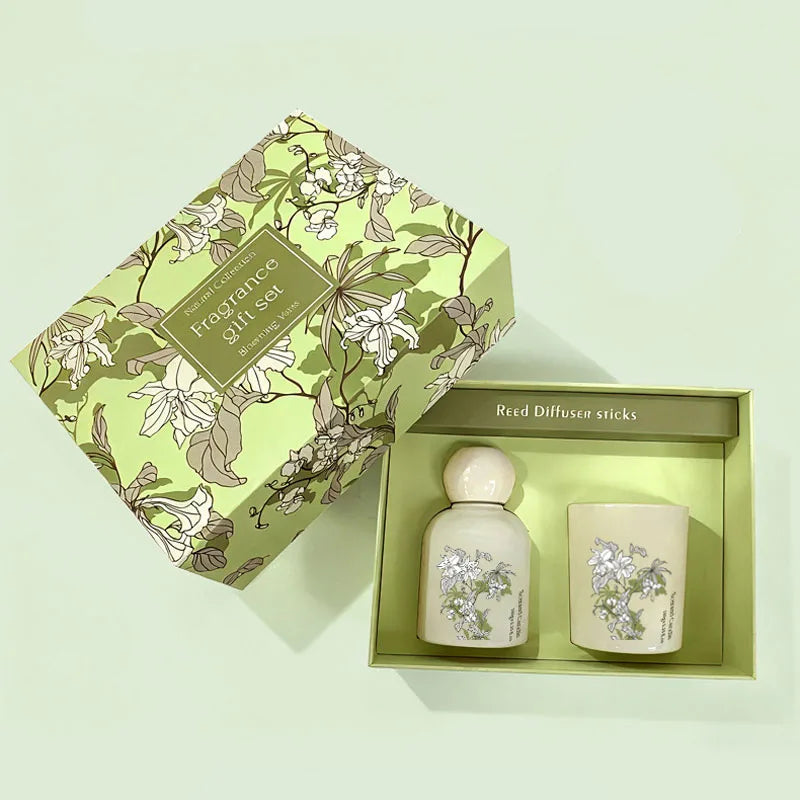 Flameless Reed Diffuser & Scent Candle Gift Set Essential Oil Rattan Sticks Fragrance Home Fragrance Room Perfume Diffuser