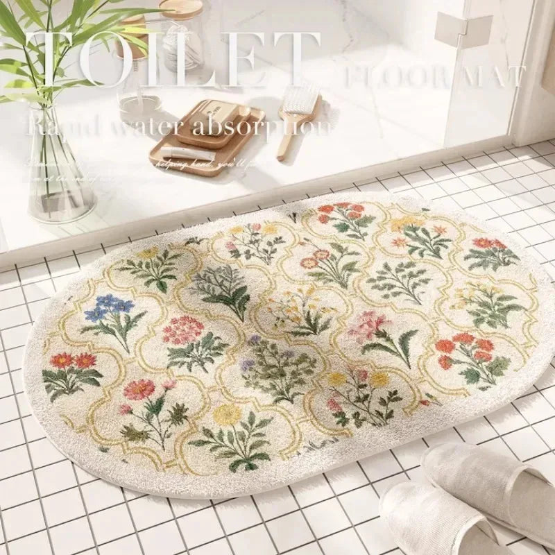 Fresh American Floral Plush Doormat Entrance Hall Bathroom Soft Comfort Plush Rug Home Decorative Rug