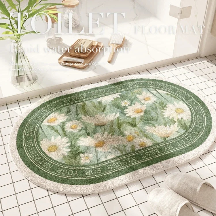 Fresh American Floral Plush Doormat Entrance Hall Bathroom Soft Comfort Plush Rug Home Decorative Rug