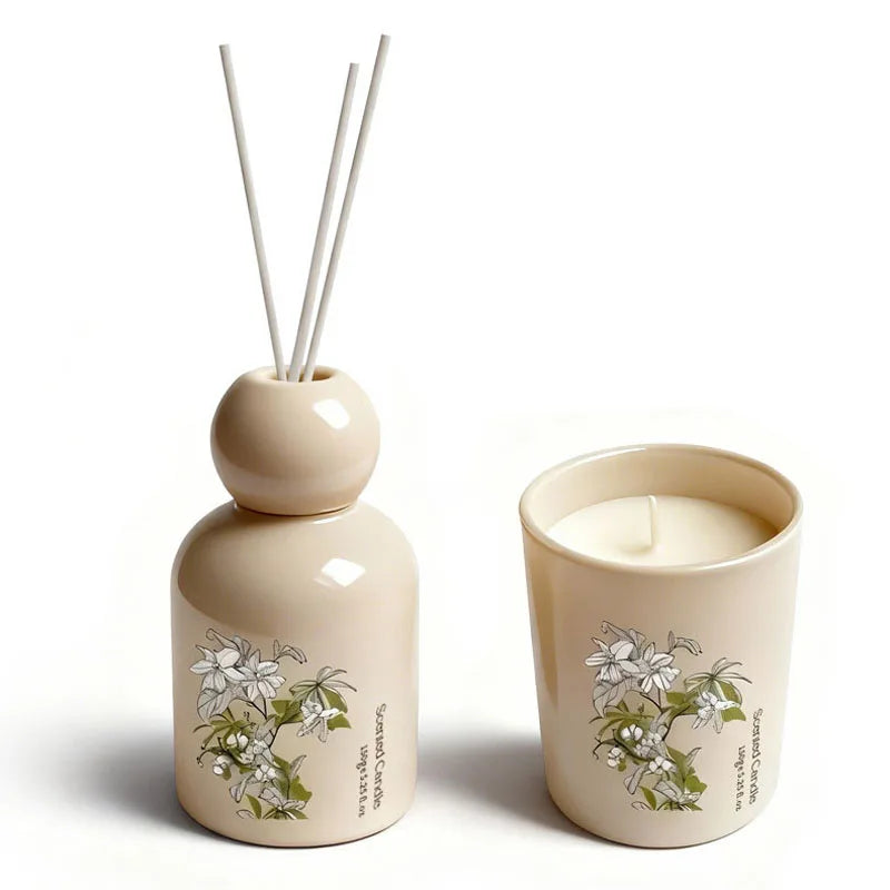 Flameless Reed Diffuser & Scent Candle Gift Set Essential Oil Rattan Sticks Fragrance Home Fragrance Room Perfume Diffuser