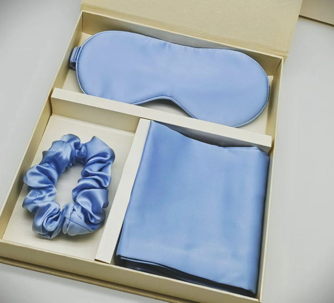 100% Mulberry Silk Pillowcase Set with Sleeping Mask And Hair Band - Luxury Bedding Gift Set
