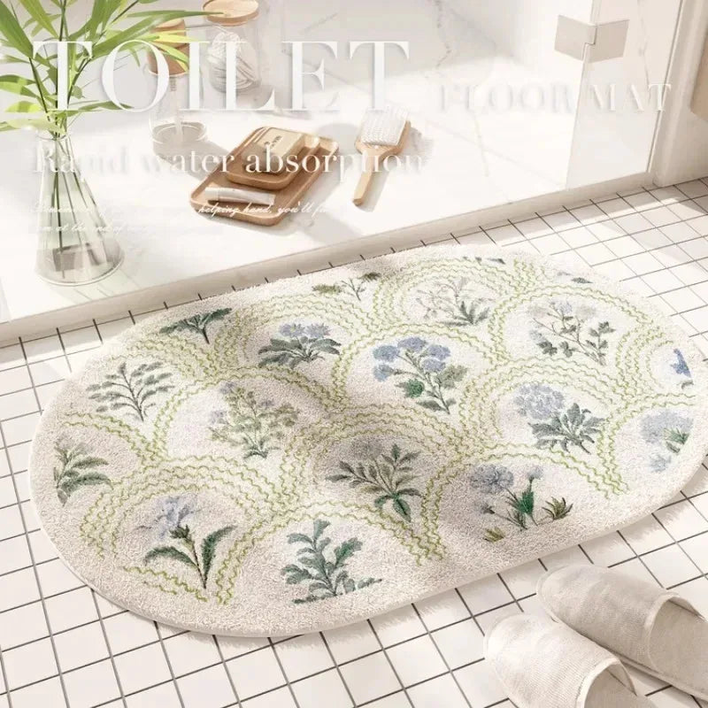 Fresh American Floral Plush Doormat Entrance Hall Bathroom Soft Comfort Plush Rug Home Decorative Rug