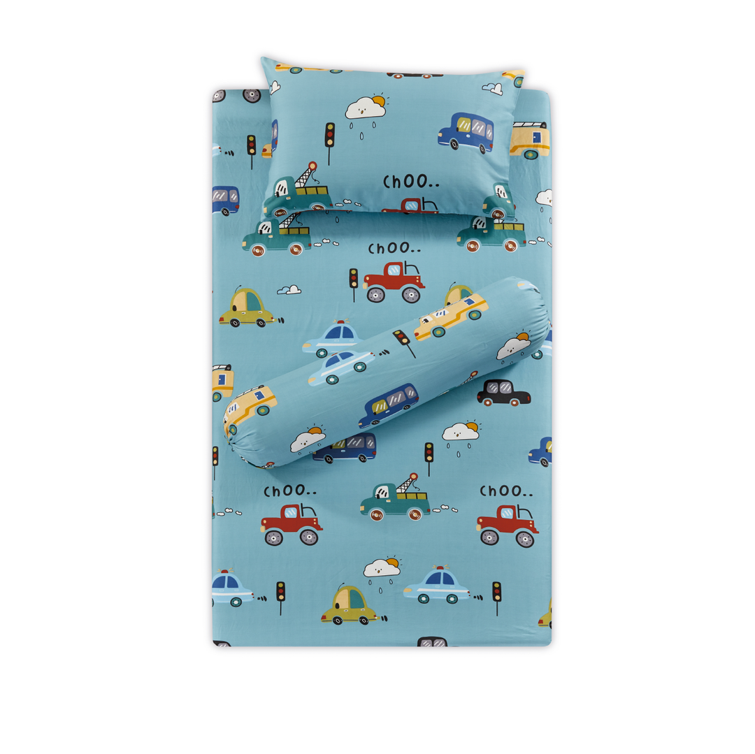 Aussino Kids Vroomy 100% Cotton Fitted Sheet Set