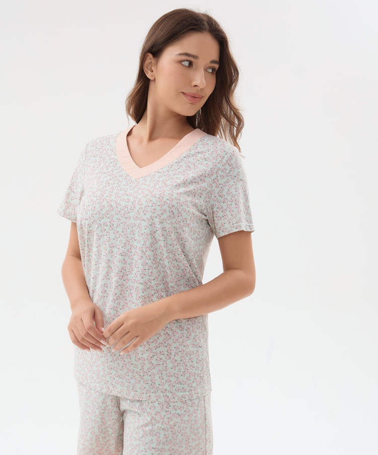 Cool Jammies Cooling Fabric Floral Short Sleeve Sleepwear Pajama Set - Aussino Malaysia