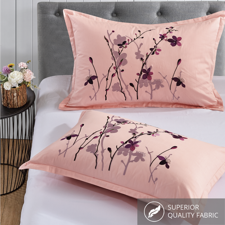 Contempo Sakura Embroidery 100% Cotton Quilt Cover Set - Aussino Malaysia