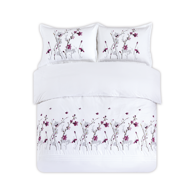 Contempo Sakura Embroidery 100% Cotton Quilt Cover Set - Aussino Malaysia